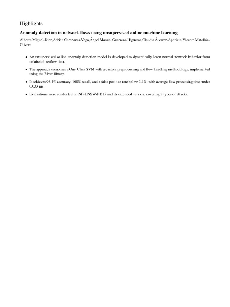 Unsupervised Anomaly Detection in Network Flows | PDF | Machine ...
