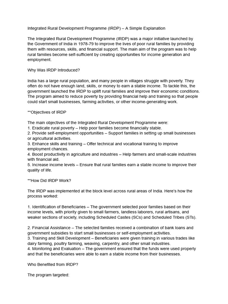 Understanding the Integrated Rural Development Programme | PDF | Economies
