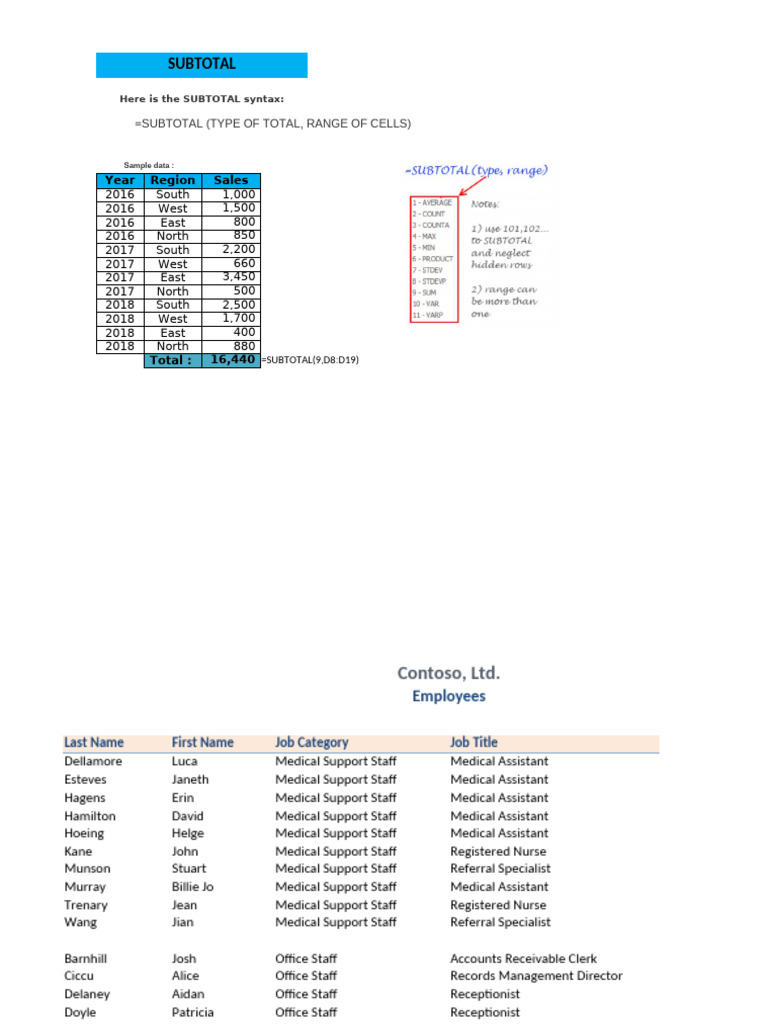 Excel SUBTOTAL Function Guide | PDF | Nursing | Health Sciences