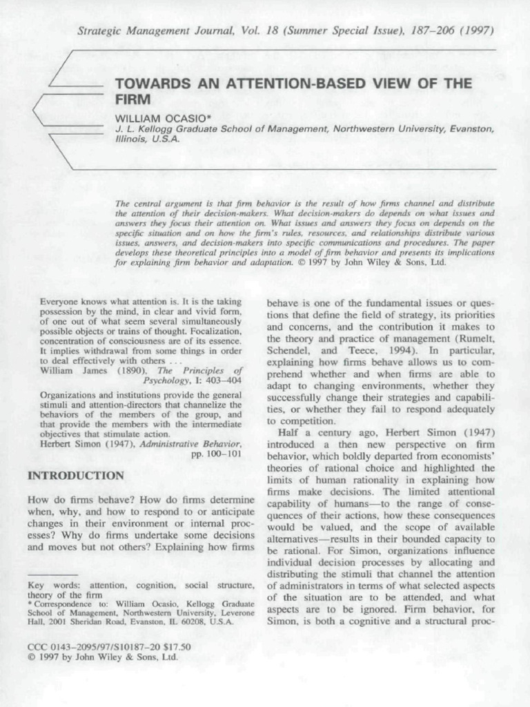 Attention-Based Firm Behavior Model | PDF | Attention | Decision Making