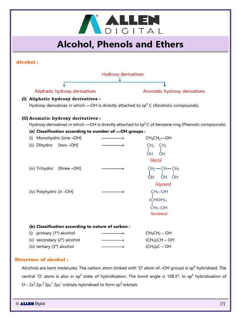 6.Alcohol , Phenols and Ethers | PDF | Ester | Ether