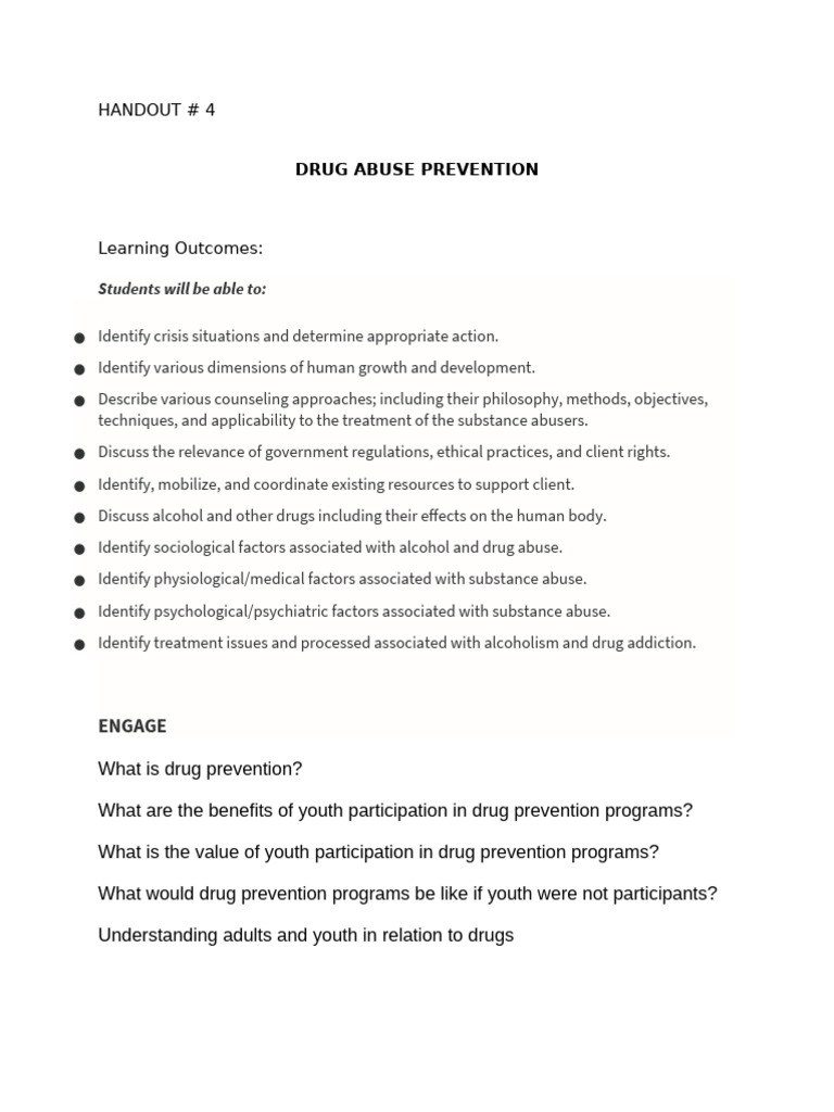 Lesson 4 - Drug Abuse Prevention | PDF | Substance Dependence ...