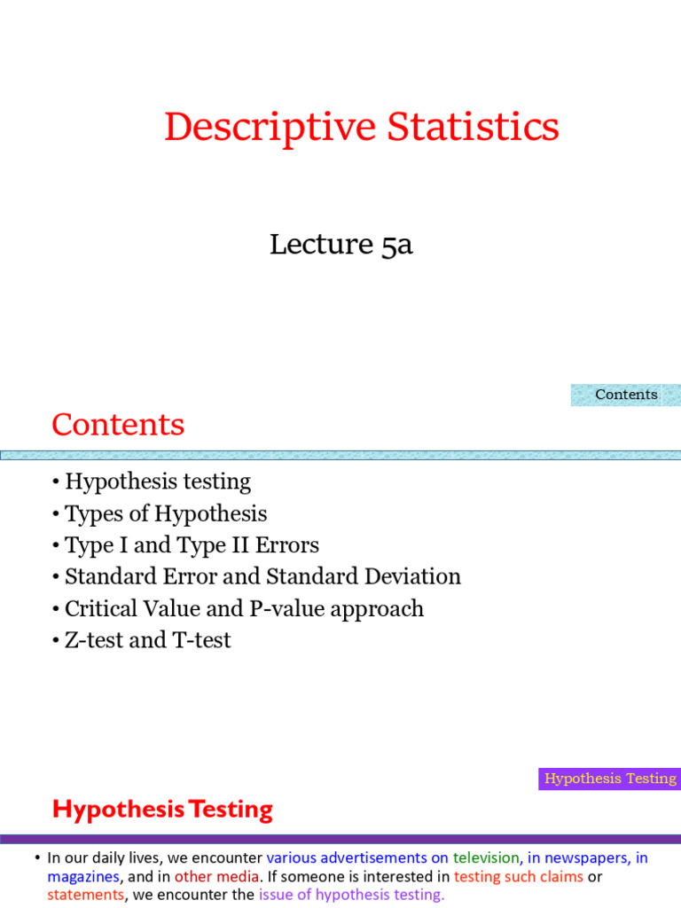 5a. Descriptive Statistics | PDF | P Value | Statistical Significance