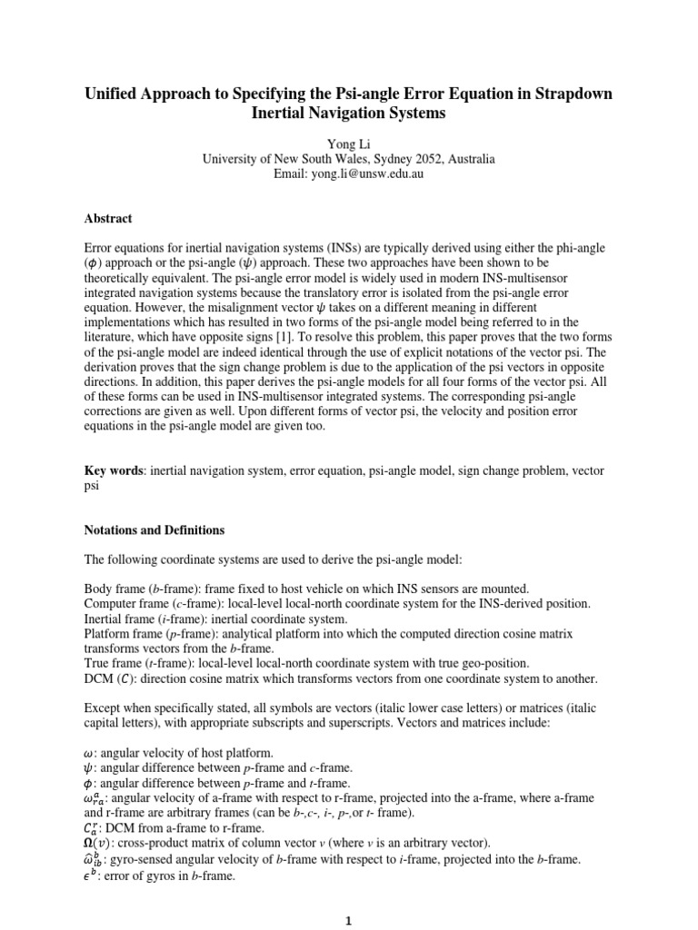 Unified Approach To Specifying The PsiAngle Error Equation in