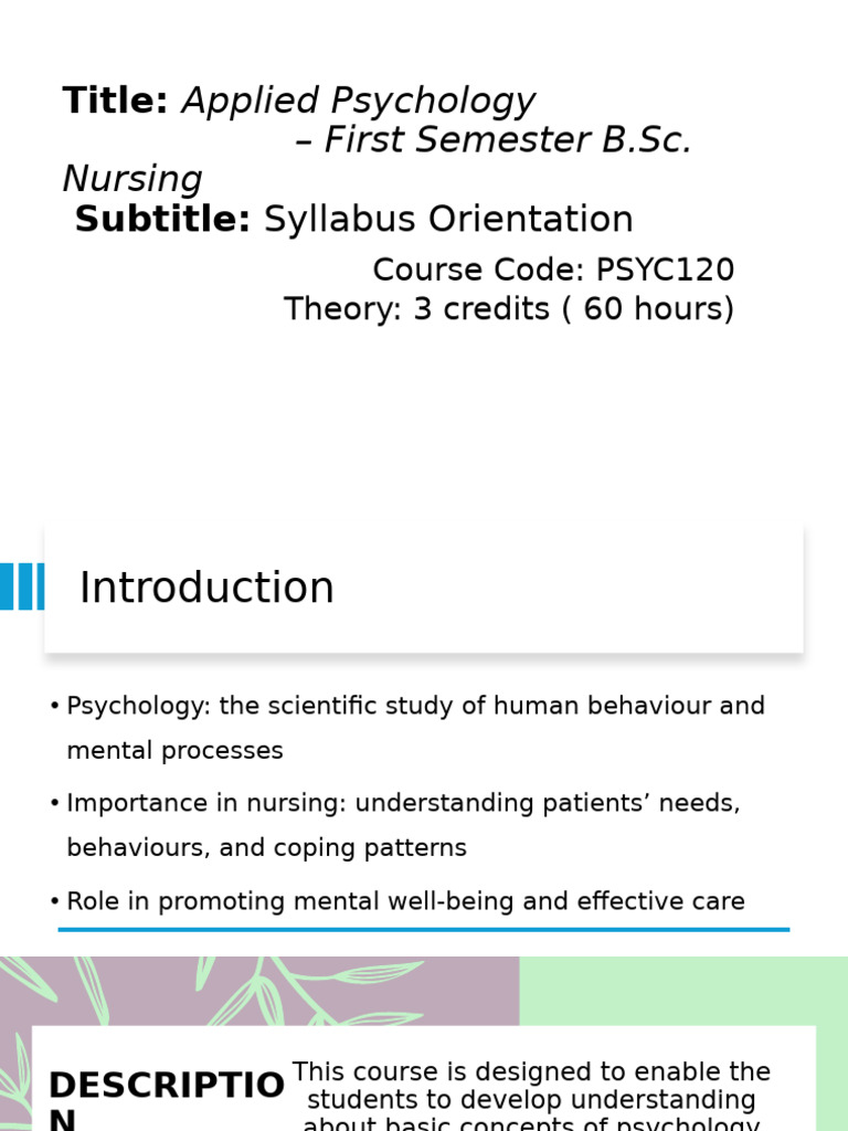 Applied Psychology in Nursing Syllabus | PDF | Psychology | Mental Health