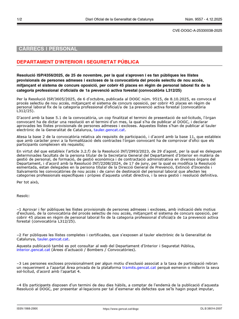 Resolució Admesos I Exclosos Provisional Oposició EPAF 2025 ...