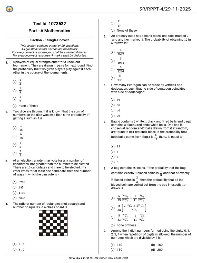 SR RPPT 4 29 11 2025-TestPaper-1764389928 | PDF | Electronvolt ...