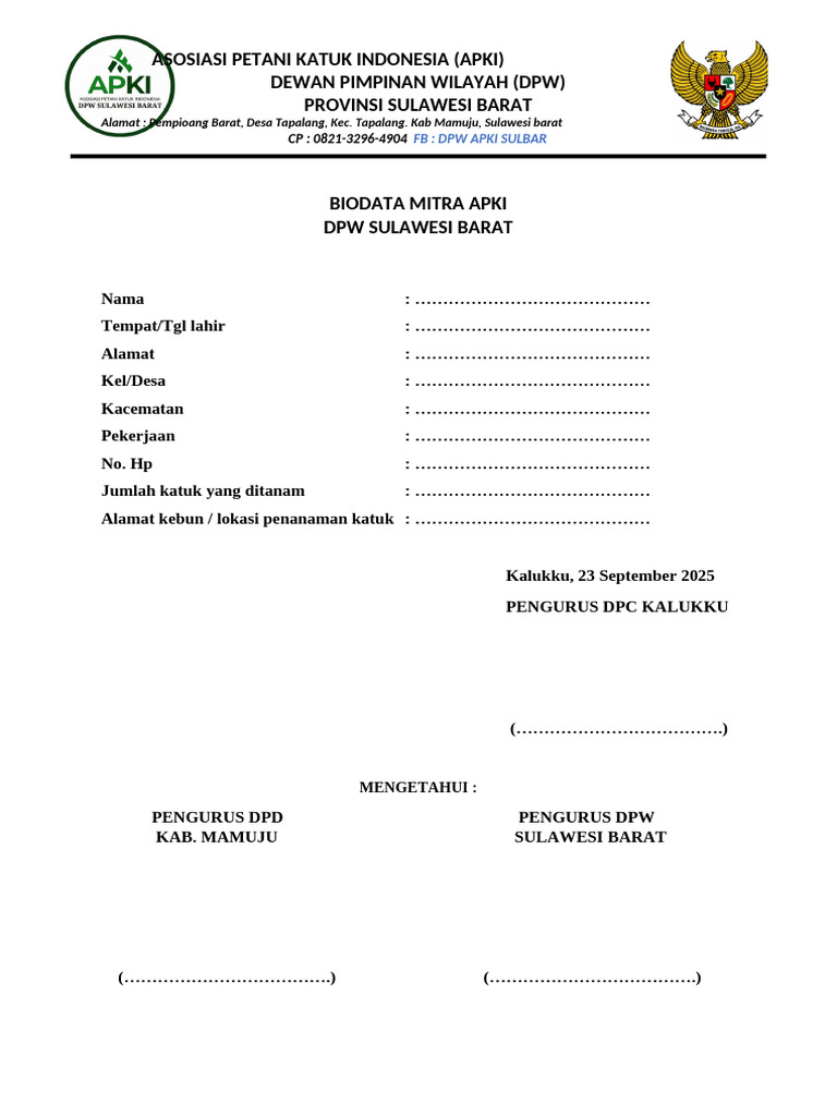Biodata Mitra APKI Sulawesi Barat | PDF
