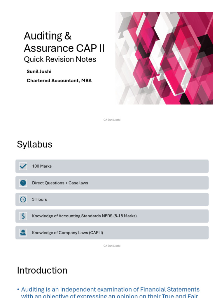 Auditing & Assurance CAP II Revision Notes | PDF | Going Concern | Audit