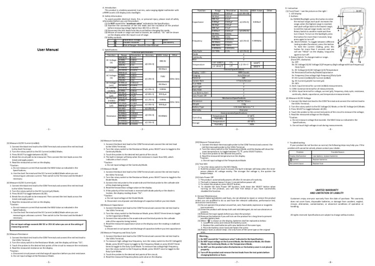 Digital Multimeter User Manual | PDF | Switch | Diode