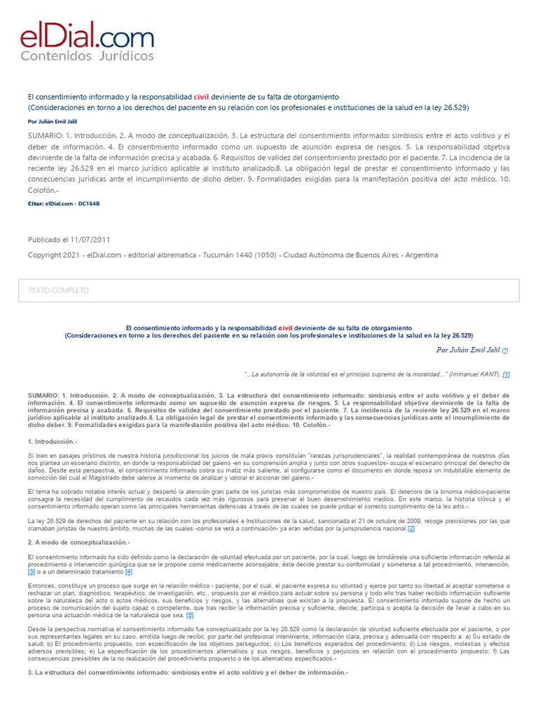 Consentimiento Informado y Responsabilidad Civil | PDF | Consentimiento ...