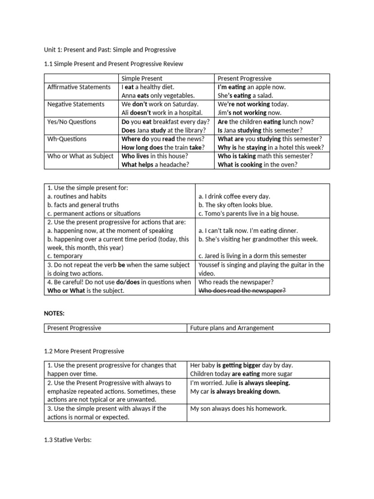 Present and Past Tenses Overview | PDF | Verb | Grammar