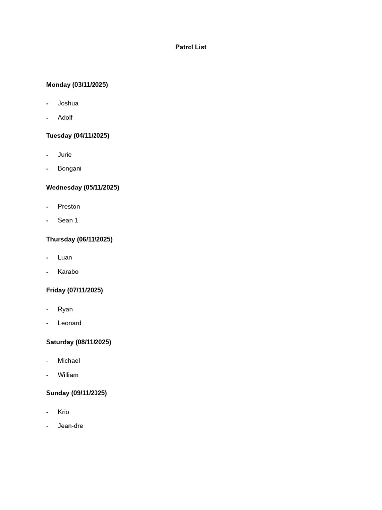 Patrol List | PDF