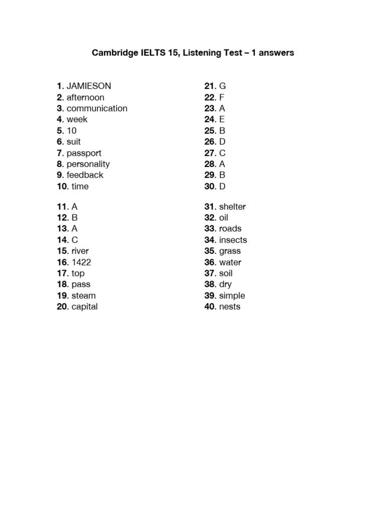 Ielts Listening Cambridge 15 Test 1 Transcript Answers