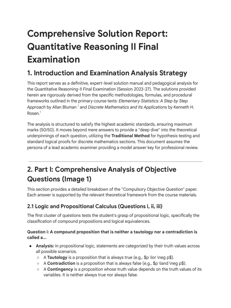 Quantitative Reasoning II Exam Solutions | PDF | Analysis | Contradiction