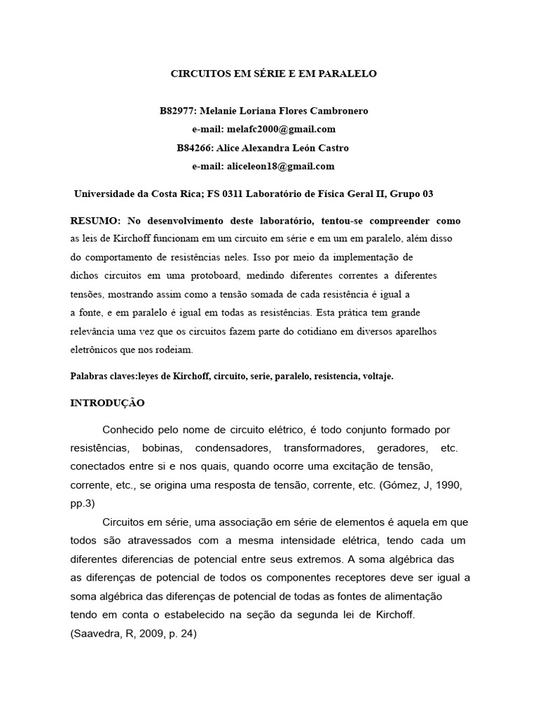 Circuitos Elétricos: Série e Paralelo | PDF | Rede elétrica | Circuitos ...
