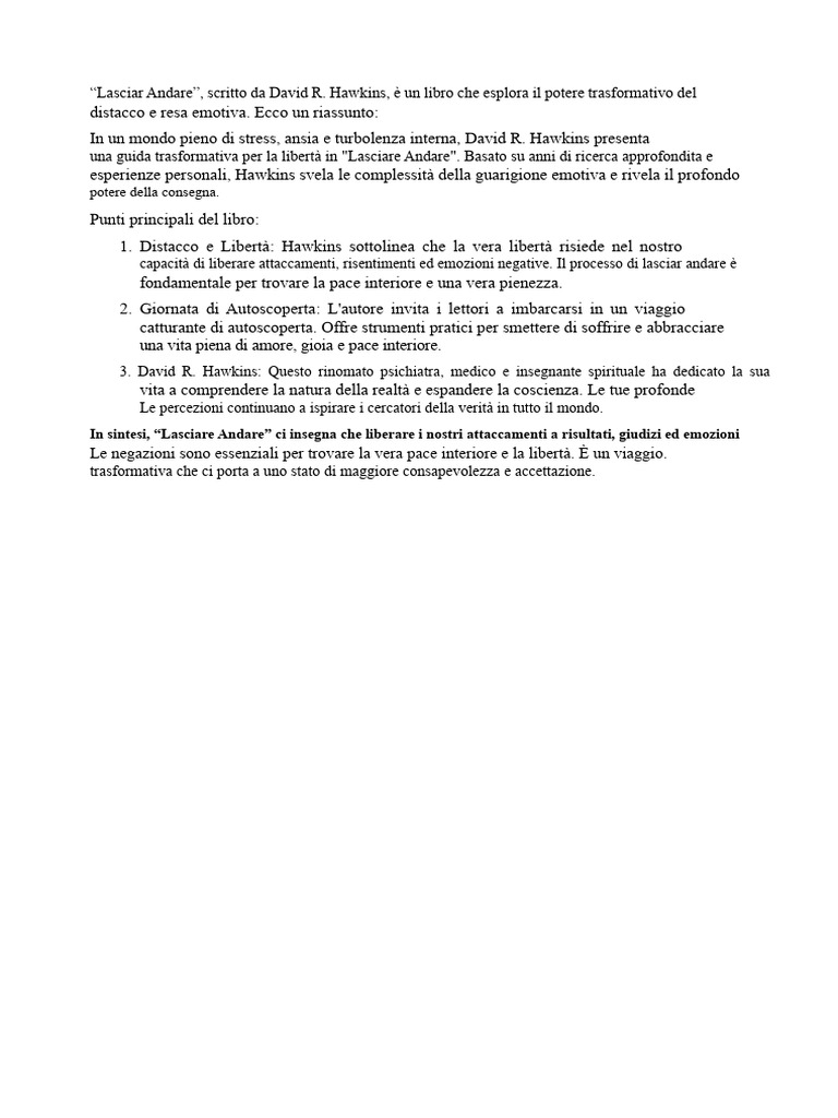 Riassunto Del Libro Lasciare Andare Di Dr. Hawkins | PDF