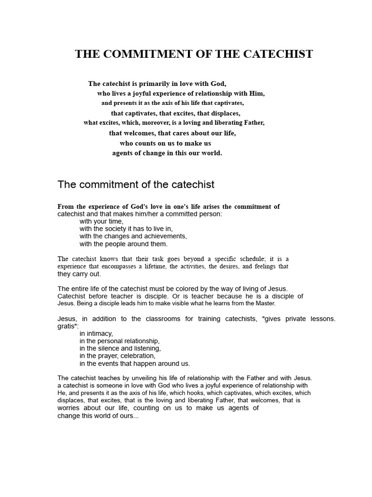 Commitment of the Catechist Explained | PDF | Catechism | Disciple ...