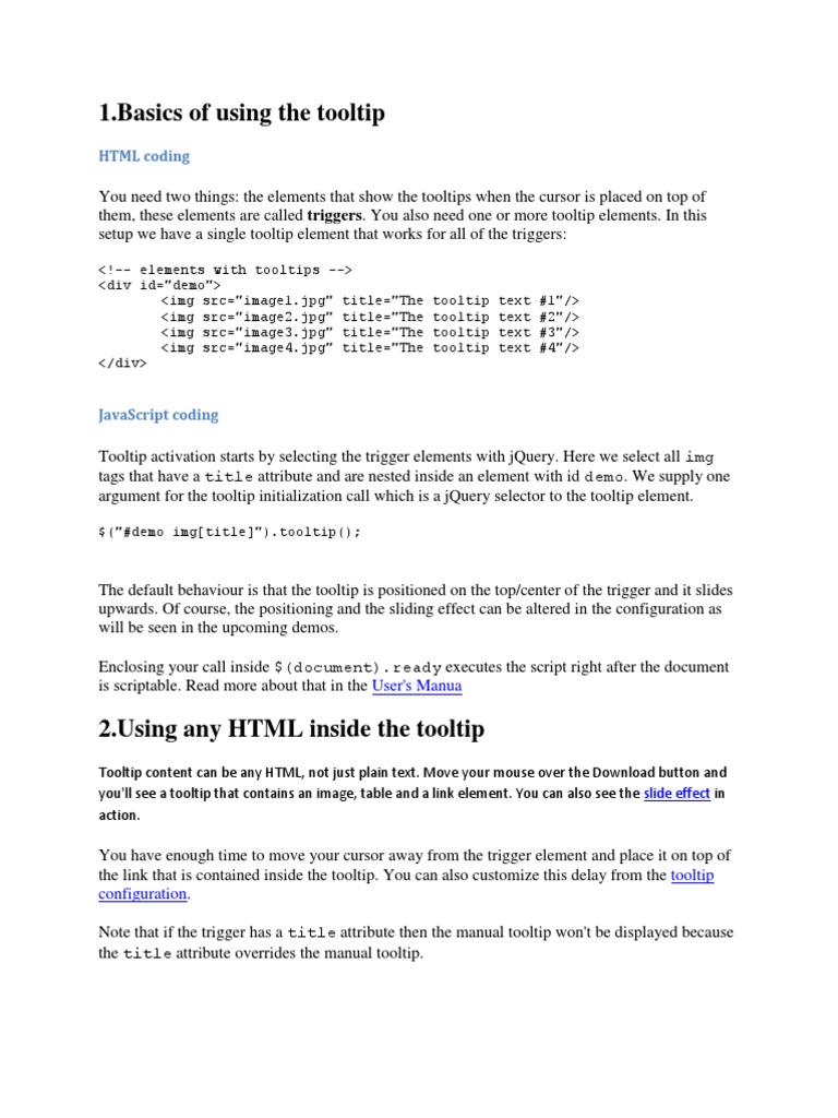 1.basics of Using The Tooltip: HTML Coding | PDF | J Query | Cascading ...