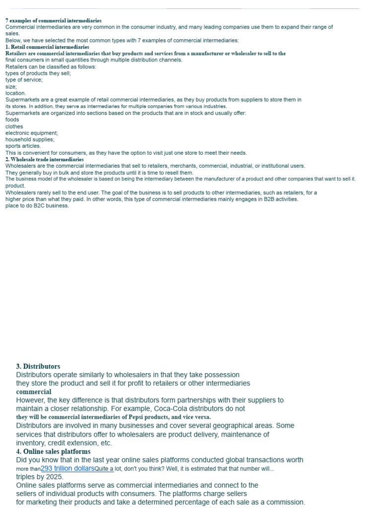 7 EXAMPLES OF INTERMEDIARIES | PDF | Franchising | Retail