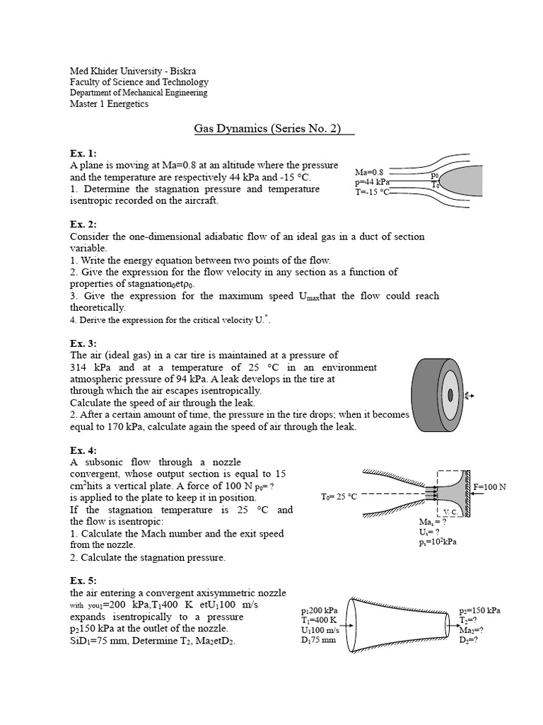 Gas Dynamics Exercises for Mechanical Engineering | PDF | Compressible ...