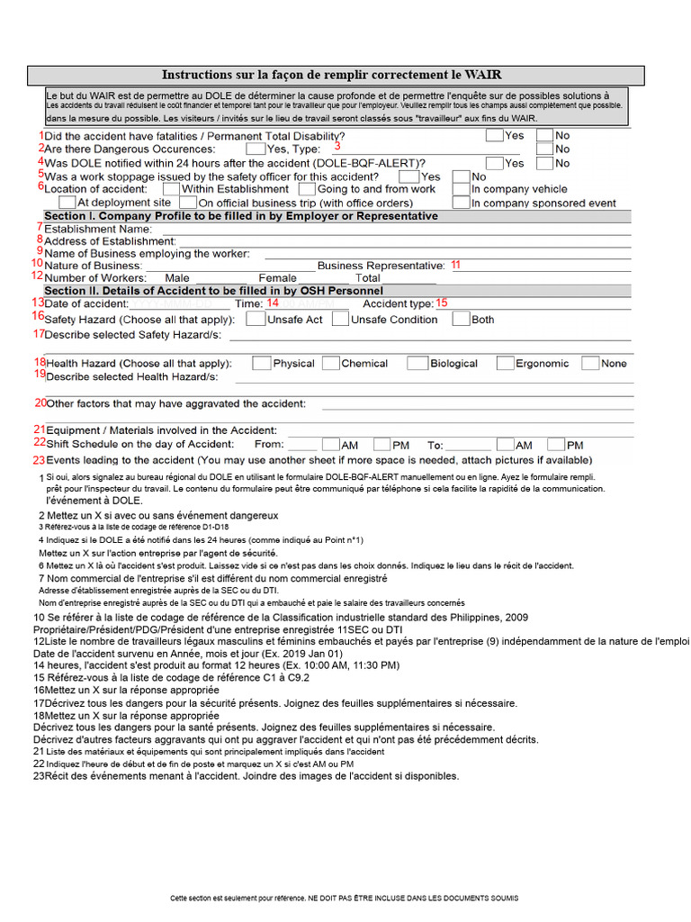 Guide de remplissage du WAIR pour accidents | PDF | Exploitation ...