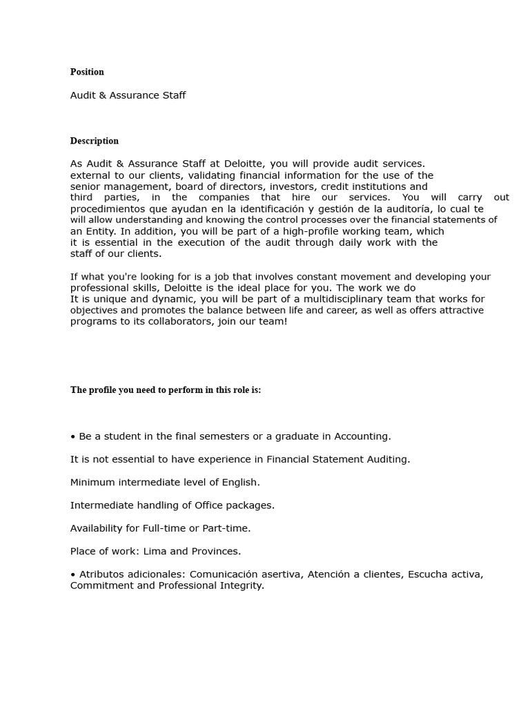 Profile - Audit Staff | PDF | Audit | Business Economics