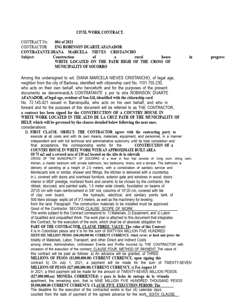 Civil Work Contract for Rural House | PDF | Employment | Salary