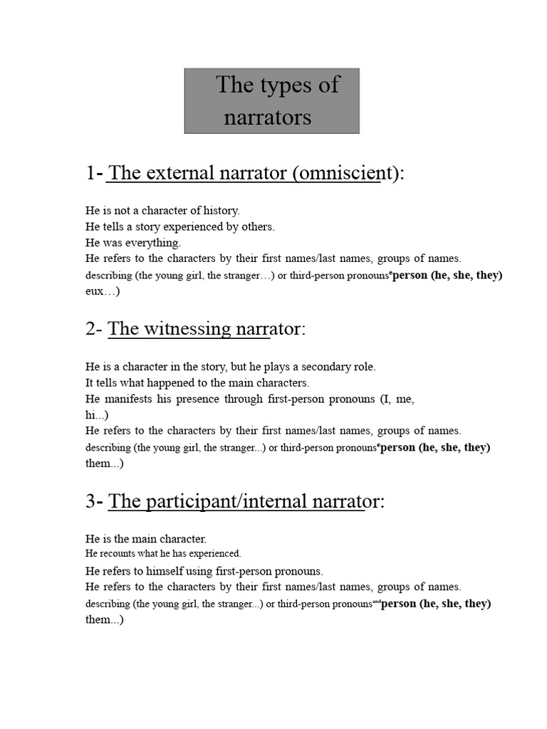 Types of Narrators in Storytelling | PDF