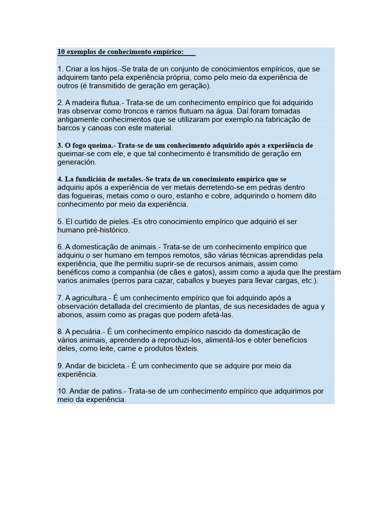 10 Exemplos de Conhecimento Empírico | PDF | Science | Empiricismo