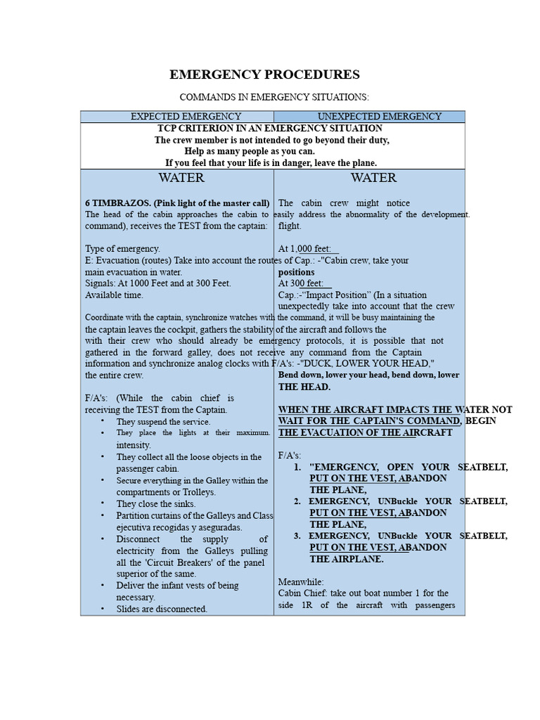 Aircraft Emergency Procedures Guide | PDF | Flight Attendant | Seat Belt