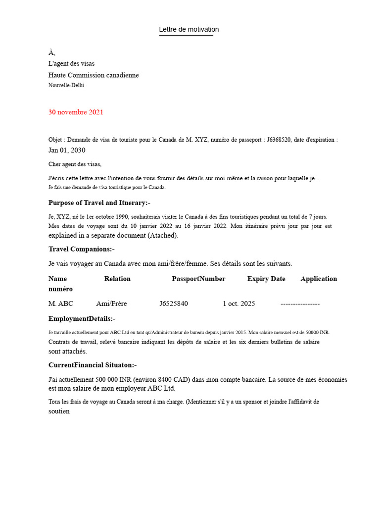 Demande de visa touristique pour le Canada | PDF | Visa (Document)