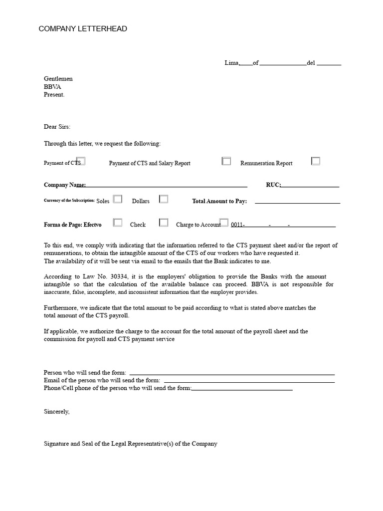 Model Letter For Payments | PDF