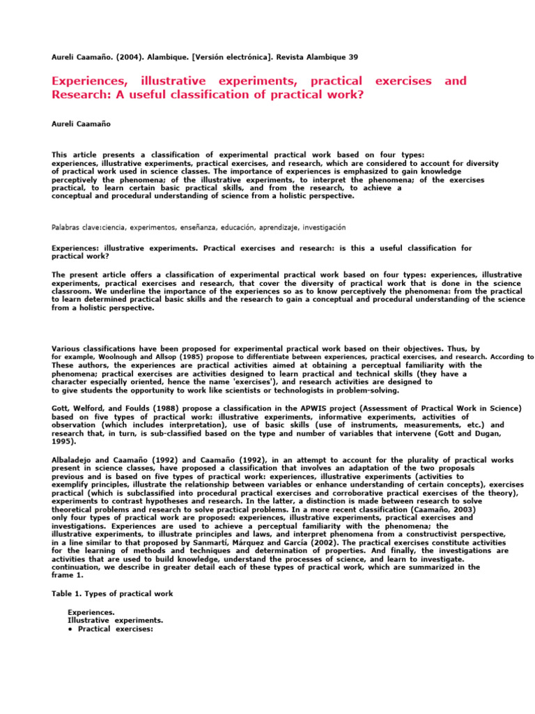 Classification of Practical Science Work | PDF | Experiment | Experience