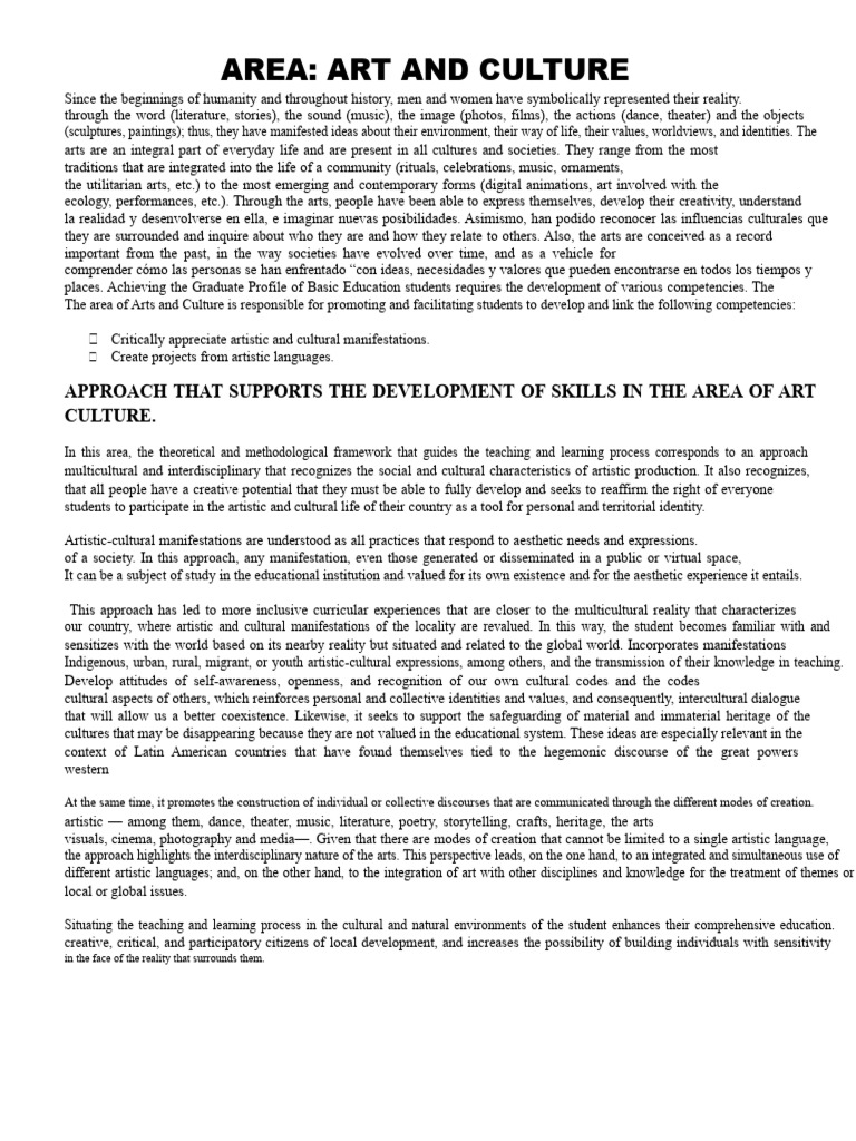 Arts and Culture Education Framework | PDF | The Arts | Creativity
