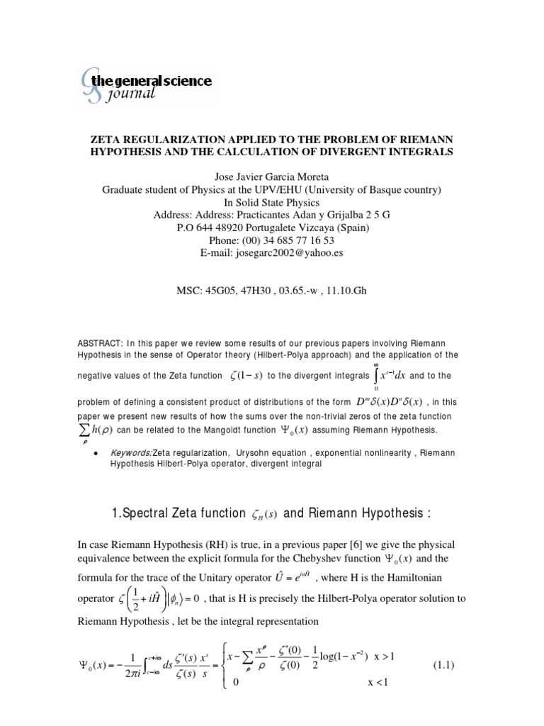 Zeta Regularization Applied To The Problem Of Renormalization And Riemann Hypothesis Summation Distribution Mathematics