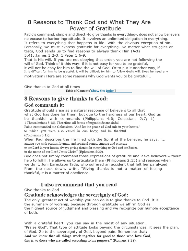 8 Reasons to Thank God Daily | PDF | Gratitude | God In Christianity