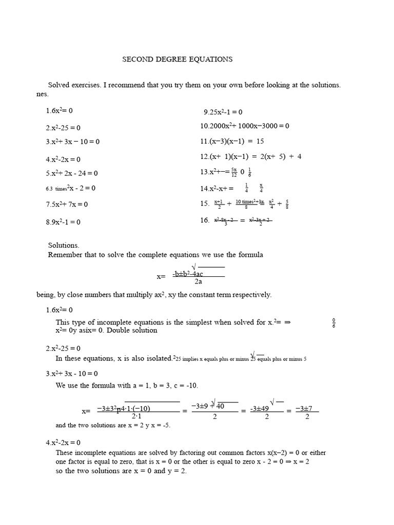 Second Degree Equations | PDF | Equations | Discrete Mathematics