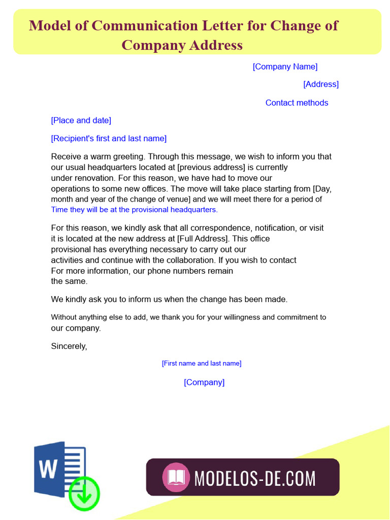 Company Address Change Notification Letter | PDF