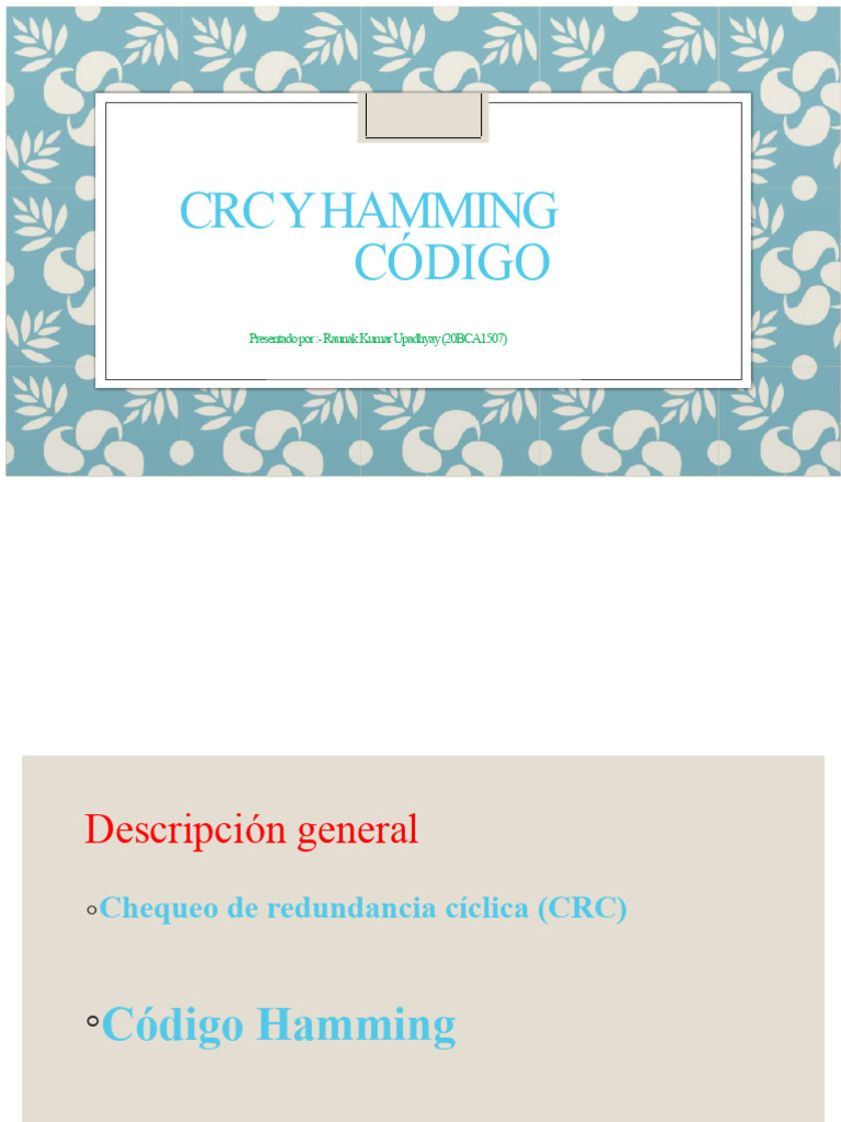 CRC y Código de Hamming | PDF | Detección y corrección de errores | Error