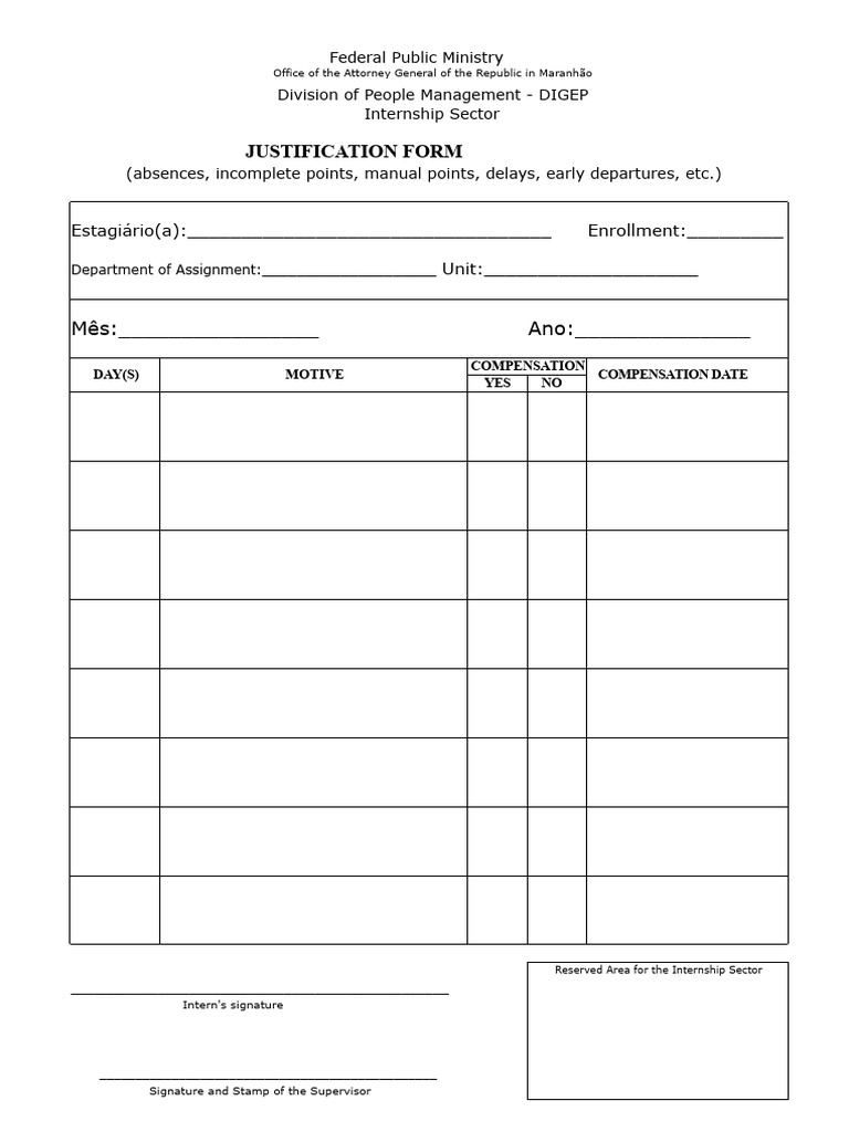 Internship Justification Form Template | PDF