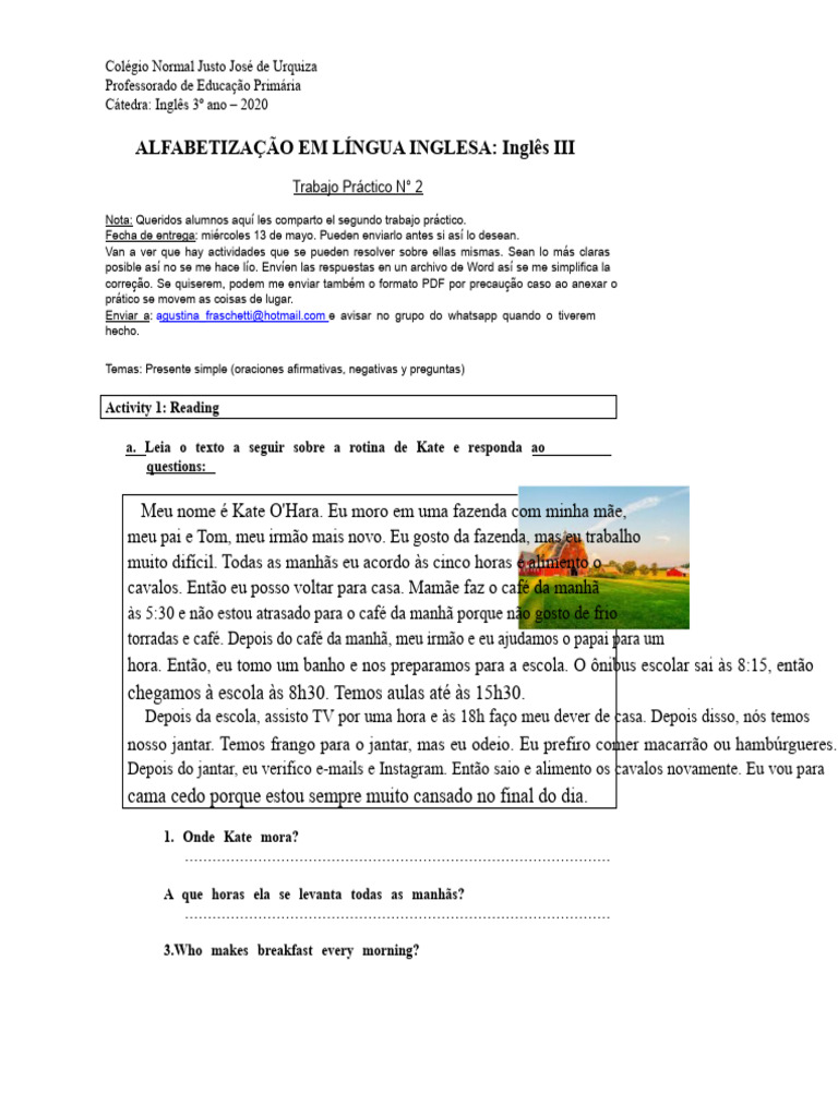 Atividades de Inglês para 3º Ano | PDF