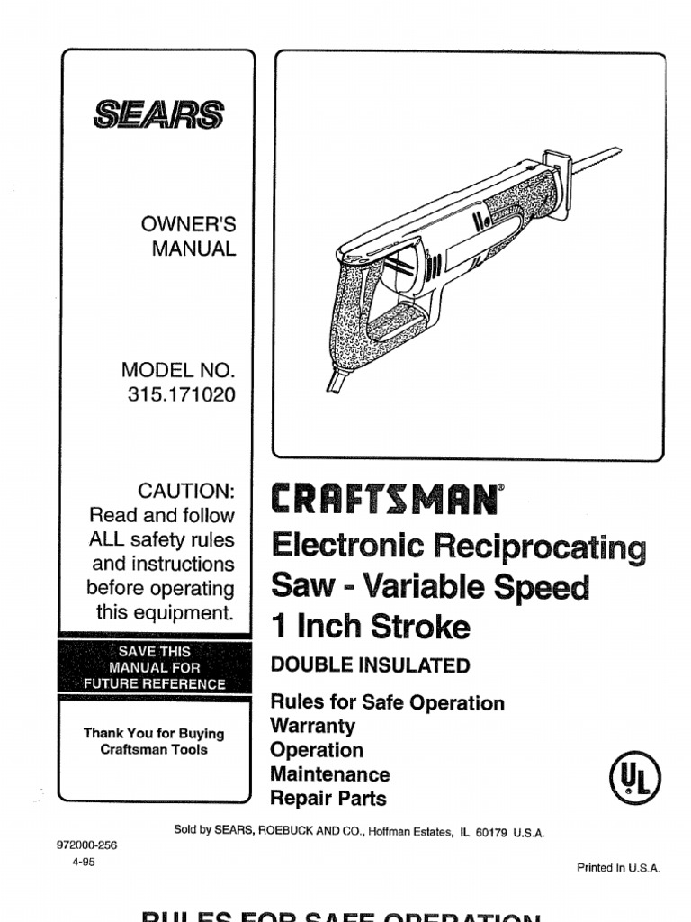 Craftsman Recip Saw PDF Blade Switch