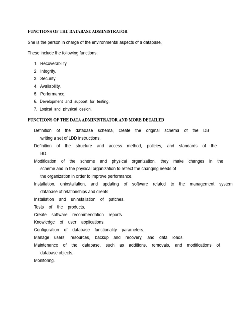 Key Roles of a Database Administrator | PDF | Databases | Database Schema
