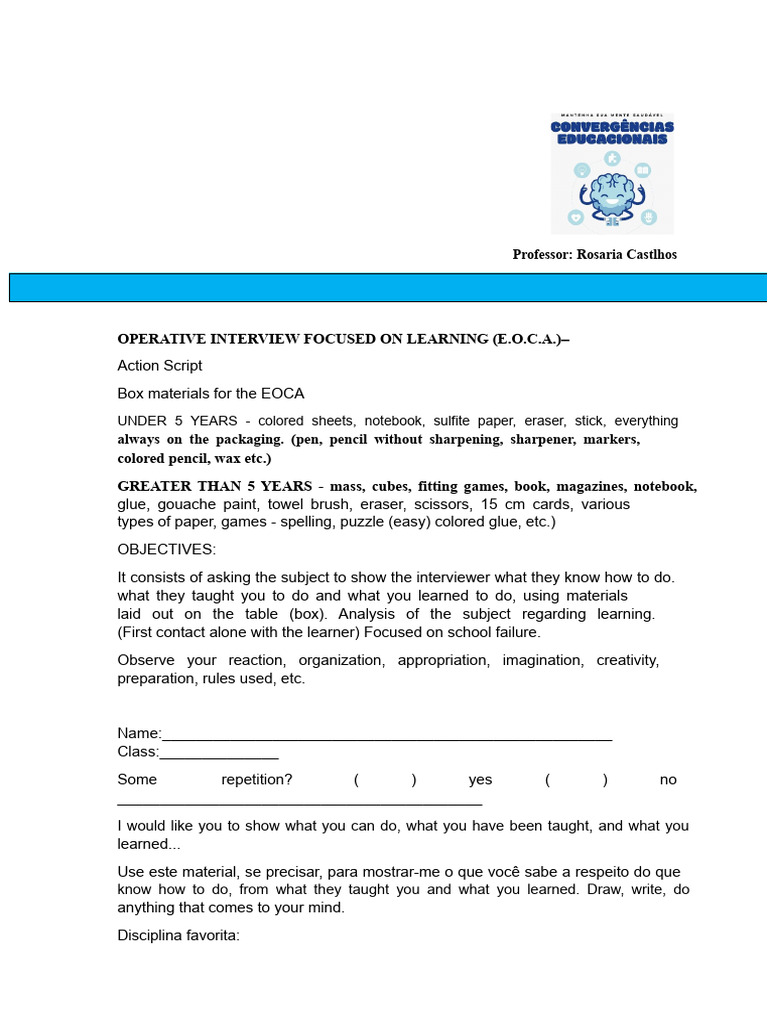 EOCA Learning Interview Action Script | PDF | Learning | Attention