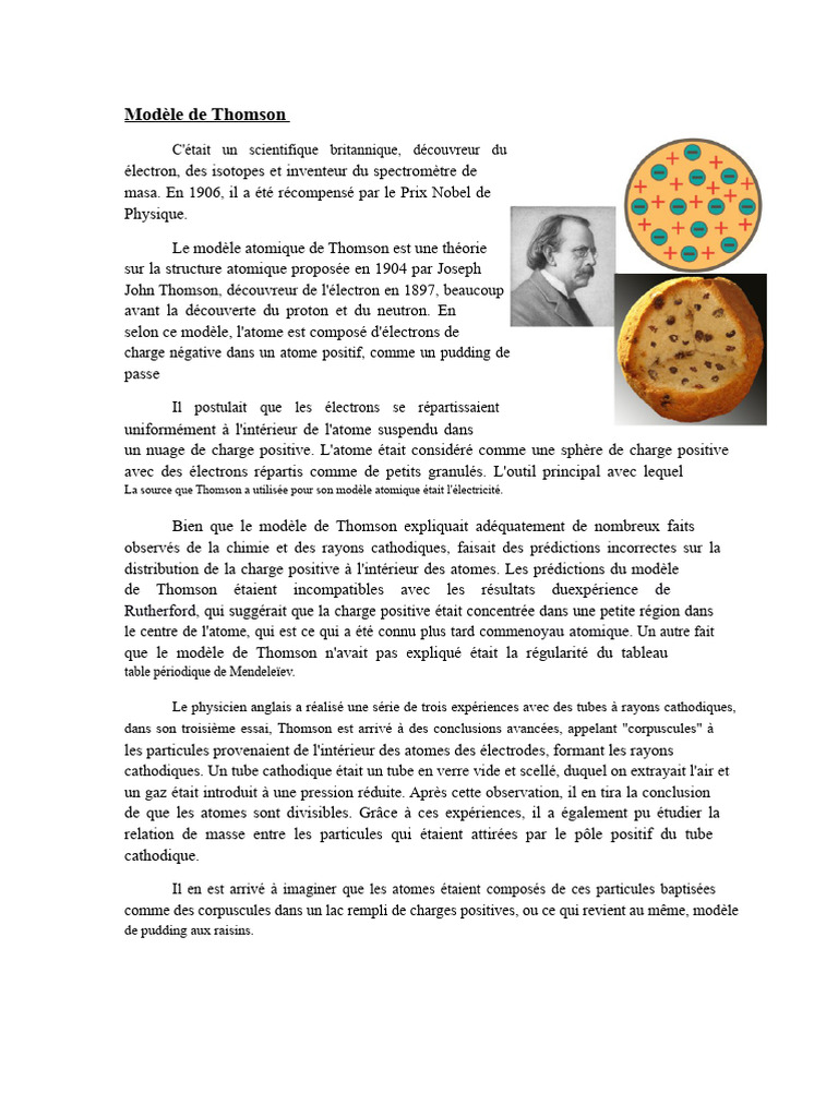 Modèle atomique de Thomson et évolutions | PDF | Atomes | Liaison chimique