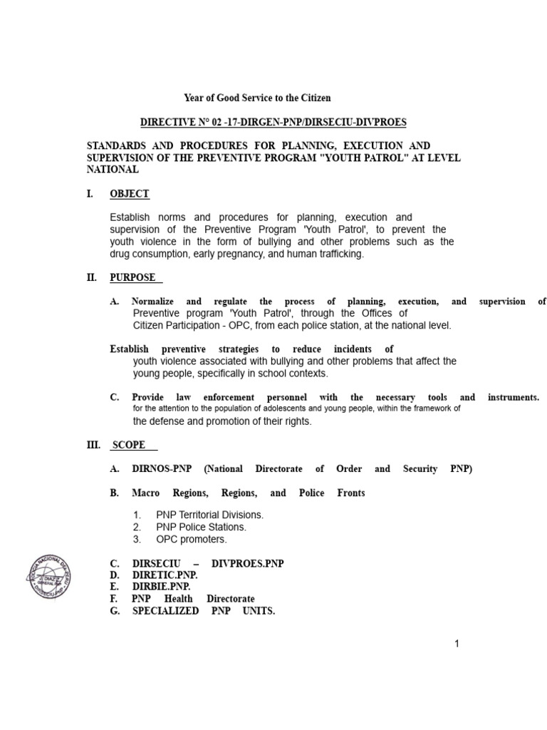 YOUTH PATROL DIRECTIVE | PDF | Violence | Decree