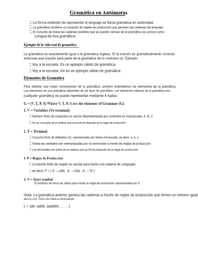 Gramática en Autómatas: Conceptos Clave | PDF | Lenguaje de ...