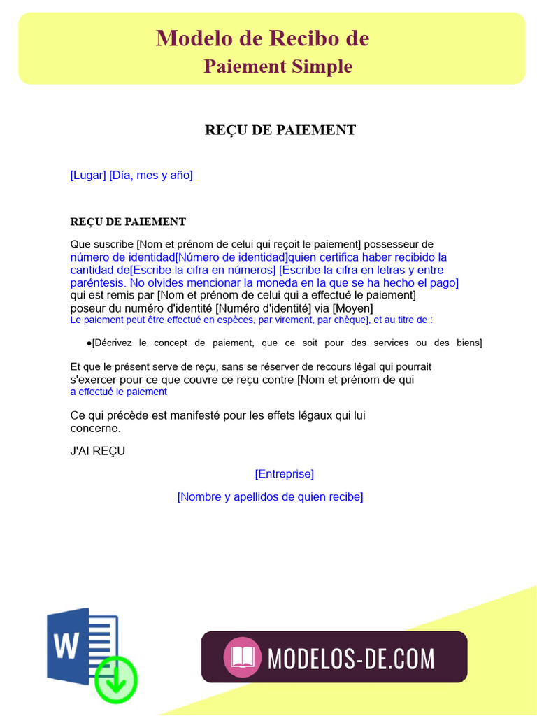 Modèle de reçu de paiement simple | PDF