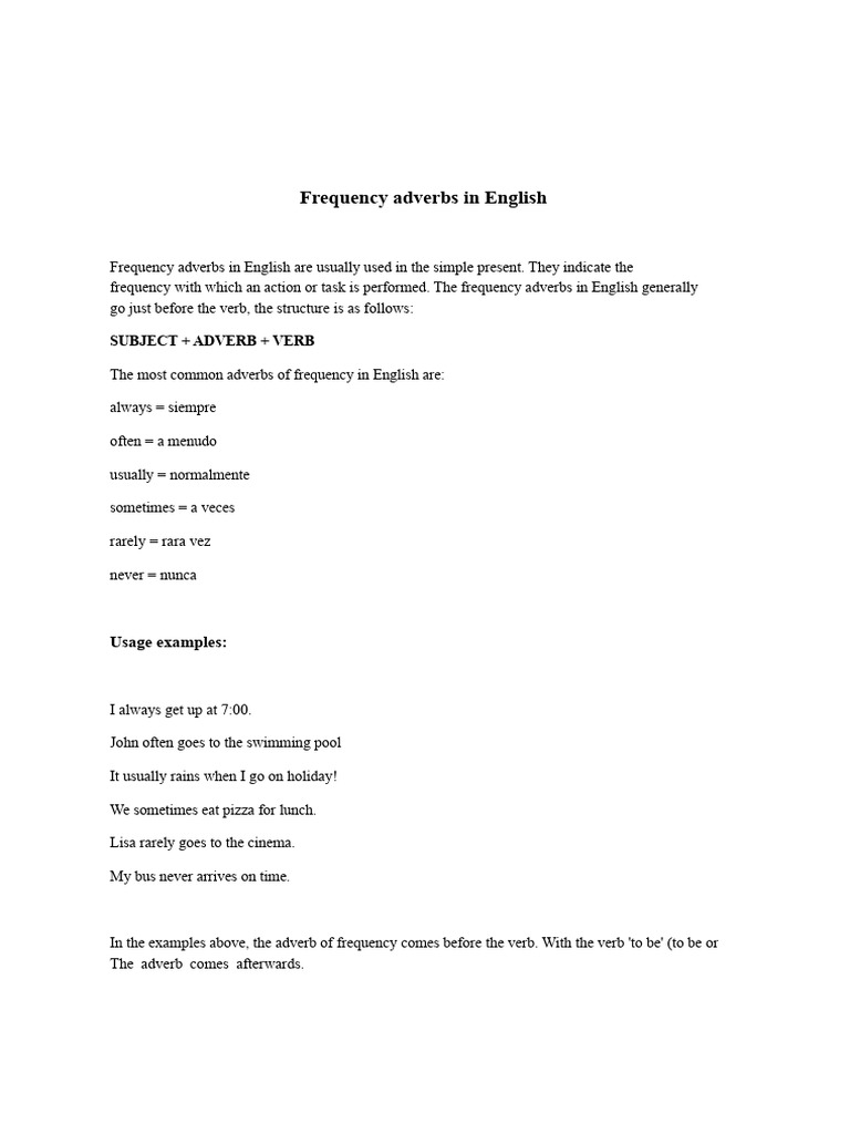 Frequency Adverbs in English PDF | PDF